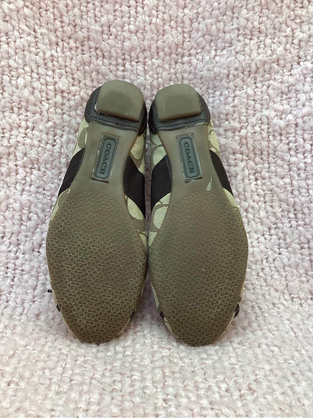Coach Tan Signature Canvas Ballet Flats with Black Trim - Picture 9 of 11